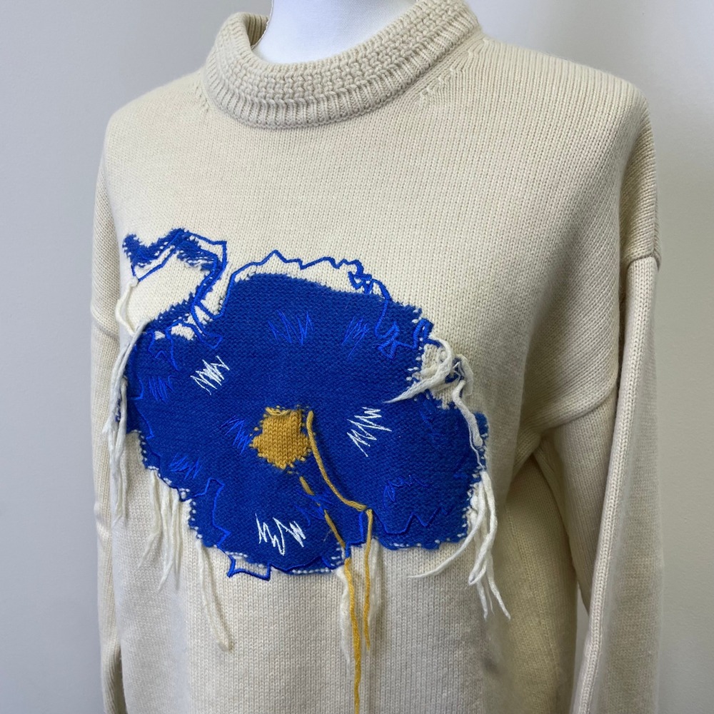 ADER Error Ivory Wool Knit Bluessom Flower Sweater Size A2 FW2020 - Picture 4 of 16